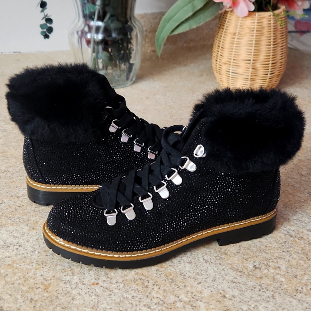 INC BLACK RHINESTONE BOOTIES